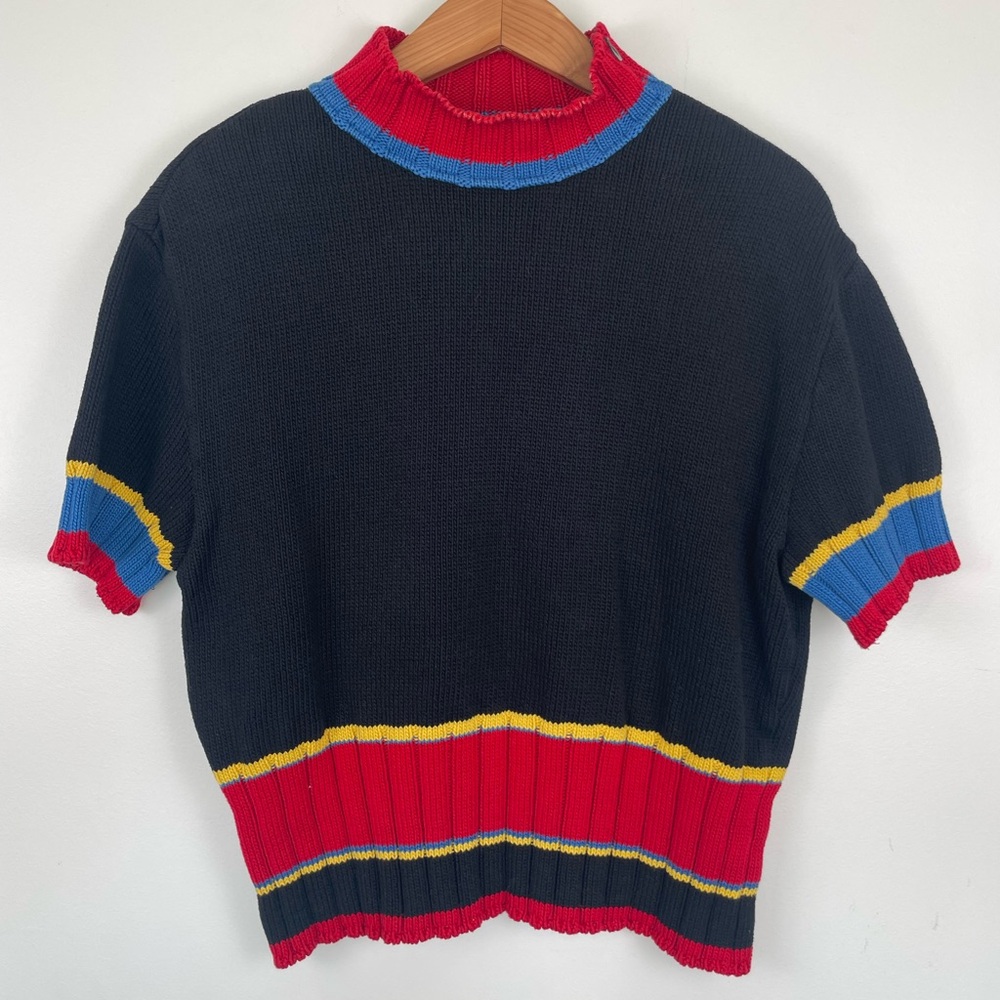 St John Sport Vintage Colorblock Knit Sweater Marie Gray USA Size L Preppy Retro